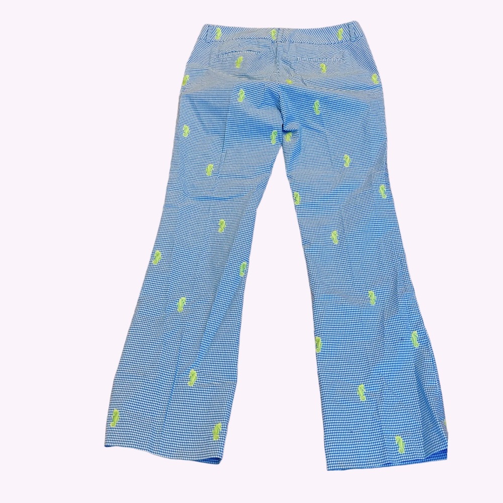 J.Crew Blue White Gingham Lime Green Embroidered Seahorse Pants Lightweight 8 - Picture 4 of 8